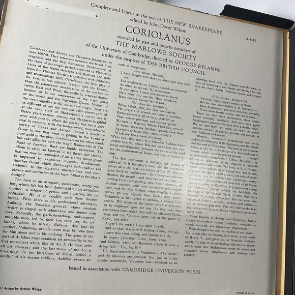 The Works of Shakespeare - Coriolanus - LONDON Records A-4415  -  4 LP box set - Picture 7 of 8